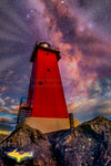 Michigan Lighthouses  Milky Way Over Manistique Lighthouse Composite Image