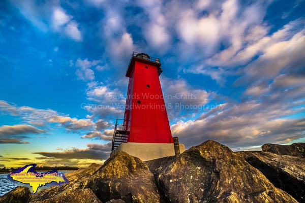 Michigan Photography Manistique East Breakwater Lighthouse On A Sunset Sky