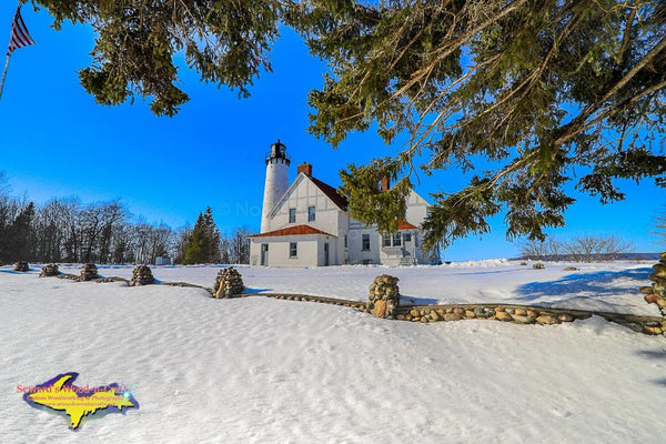 Point Iroquois Lighthouse Winter Sault Ste. Marie Michigan Royalty Free Stock Images