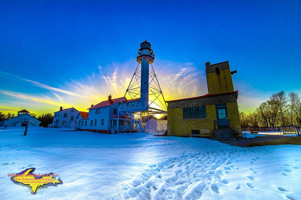 Michigan Landscape Photography Lighthouse Whitefish Point Burning Sunset Photo