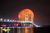 Michigan Landscape Photography Full Blood Wolf Eclipse Moon Over Mackinac Bridge Digital Art (Composite image)