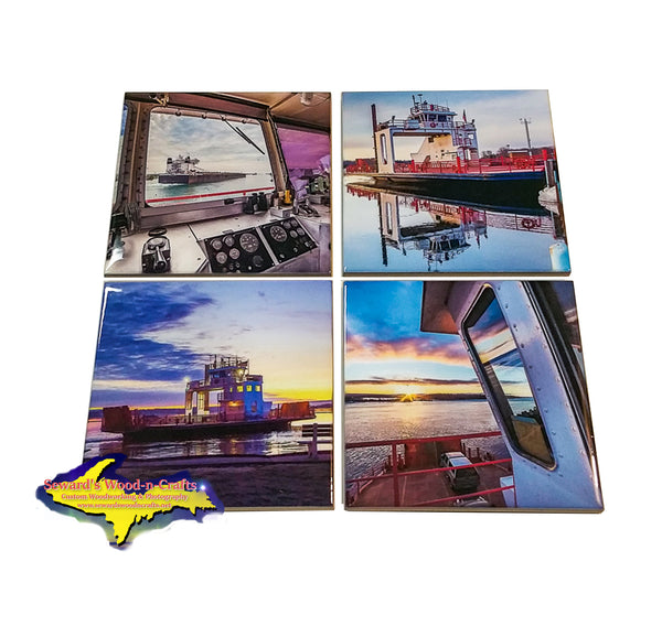 Michigan Coasters Sets of Sugar Island Ferry scenery for home or cabin decor. 