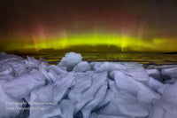 Michigan Landscape Photography Northern Lights and Blue Ice at Point Iroquois on Lake Superior near Brimley in Michigan's Upper Peninsula