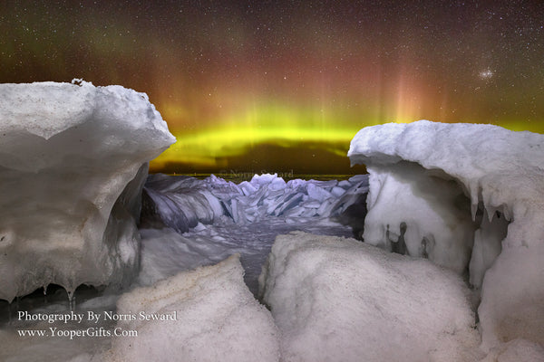 Michigan Landscape Photography Northern Lights Lake Superior Blue Ice Iroquois Point near Brimley in Michigan's Upper Peninsula