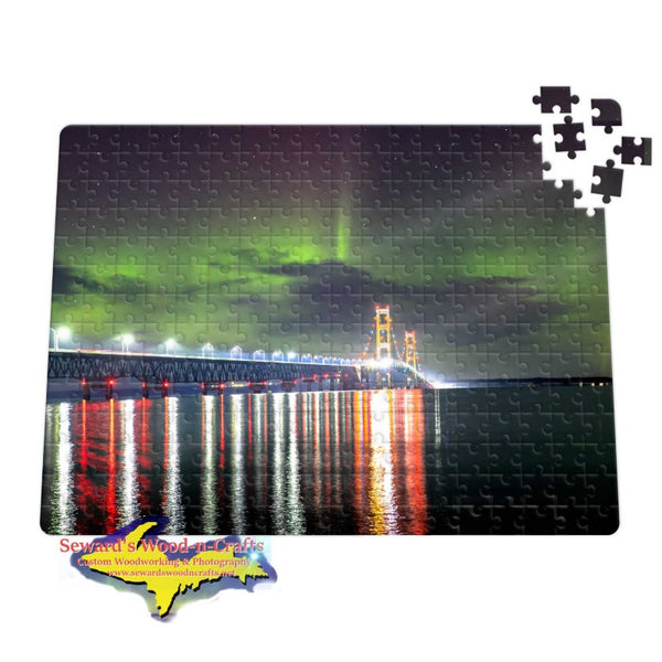 Northern Lights over the Mackinac Bridge. These Michigan Puzzles make the perfect Michigan Gift