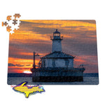 Fourteen Foot Shoal Lighthouse near Cheboygan, Michigan on a Michigan Puzzle for Michigan Gifts