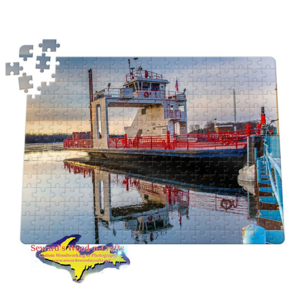 Michigan Jigsaw Puzzles Sugar Island Ferry reflections on the St. Mary's River Sault Michigan