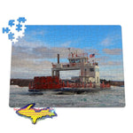 Michigan Jigsaw Puzzles Sugar Island Ferry winter ice on the St. Mary's River Sault Michigan