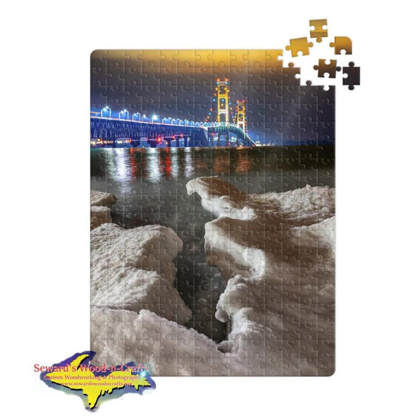 Michigan Made Jigsaw Puzzle Mackinac Bridge Winter Ice