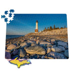 Michigan Jigsaw Puzzle Crisp Point Lighthouse & Lake Superior Rocks Michigan Gifts
