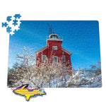 Michigan Jigsaw Puzzle Marquette Lighthouse Winter Ice Scene