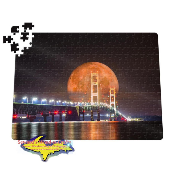 Michigan Jigsaw Puzzle Full Blood Wolf Moon Over Mackinac Bridge Digital Art