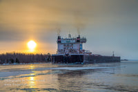 Great Lakes Freighters Photography Indiana Harbor Sunrise at Rotary Park Sault Ste. Marie, Michigan
