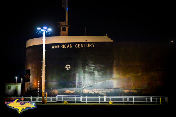 Great Lakes Freighters Photography A night shot of the American Century in the Soo Locks