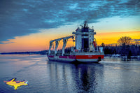 Great Lakes Freighters Sunset on the Americaborg at Mission Point Sault Michigan