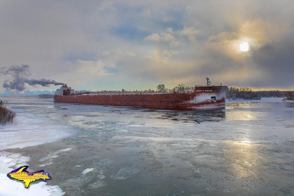 Great Lakes Freighter James R. Barker Winter Sunset Photo