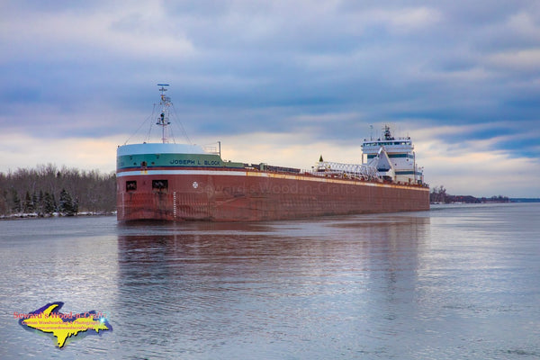 Great Lakes Freighter Joseph L Block Heading up the Little Rapids Cut Sault Ste. Marie, Michigan