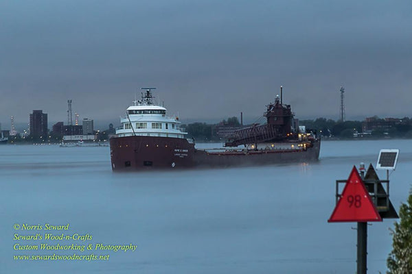 Great Lakes Freighter Kaye E. Barker Fog Photo, Canvas, Metal Prints & Photo Gifts Home/office decor for boat fans.