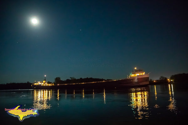 Great Lakes Freighters Photography Free Stock Images Full Moon Over Rising Over The Ojibway Ship Photo