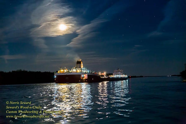 Great Lakes Freighter Roger Blough In The Moonlight Photo Image For Boat Fan Gifts