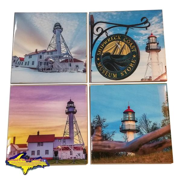 Michigan Drink Coasters Whitefish Point Lighthouse Best Michigan's Upper Peninsula Gifts