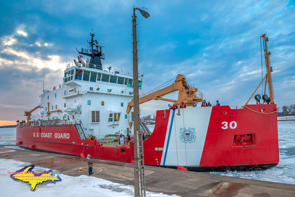 Great Lakes Freighters Photography United States Coast Guard Cutter Mackinaw at the West Pier Soo Locks