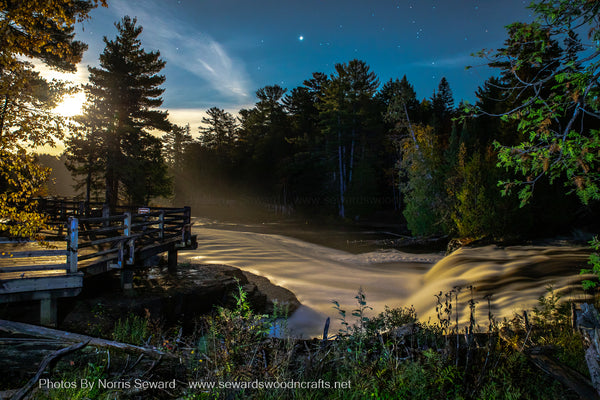 A moonlit night at Lower Tahquamenon Falls State Park in Michigan's Upper Peninsula  This waterfall is located between Paradise and Newberry Michigan,