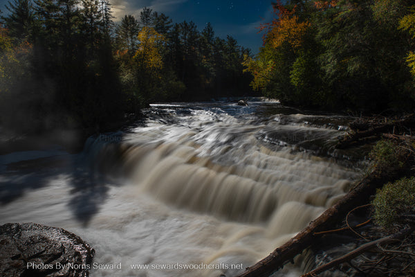 Full Moon at Lower Tahquamenon Falls Autumn Colors Paradise, Michigan. Michigan's Upper Peninsula Photography