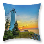 Crisp Point Lighthouse Throw Pillow Yooper Gifts
