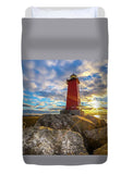 Manistique Lighthouse Sunset Duvet Cover Michigan Upper Peninsula Photos, Gifts, Collectibles, Home/Bedroom Decor