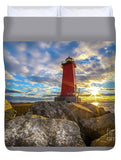 Manistique Lighthouse Sunset Duvet Cover. Michigan Upper Peninsula
